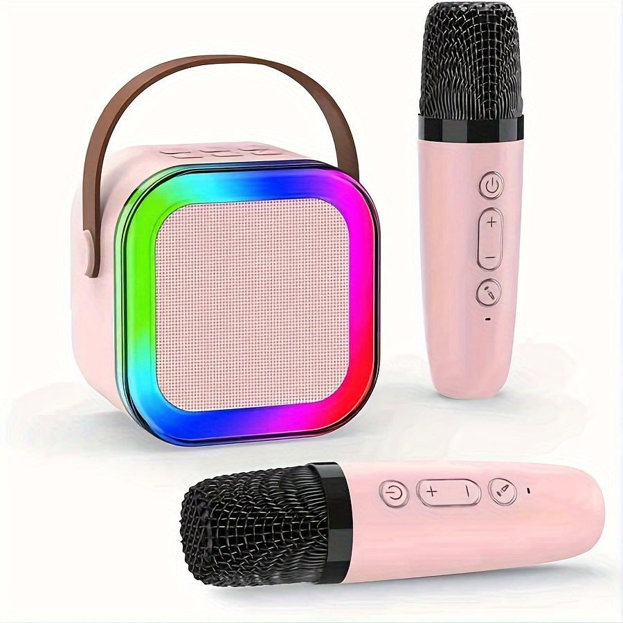 Ensemble de Machine de Karaoke Portable avec 2 Microphones Sans Fil, Éclairage Disco LED, Haut - Parleur Rechargeable USB – Parfait pour Fêtes en Famille et Cadeaux d’Anniversaire - TR Electronics Online
