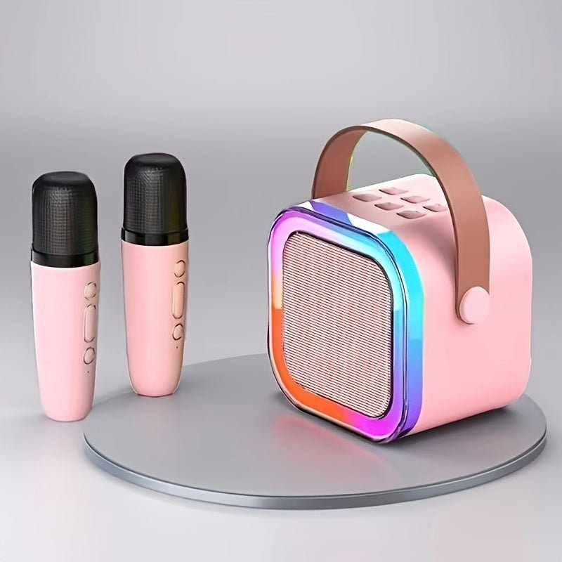 Ensemble de Machine de Karaoke Portable avec 2 Microphones Sans Fil, Éclairage Disco LED, Haut - Parleur Rechargeable USB – Parfait pour Fêtes en Famille et Cadeaux d’Anniversaire - TR Electronics Online