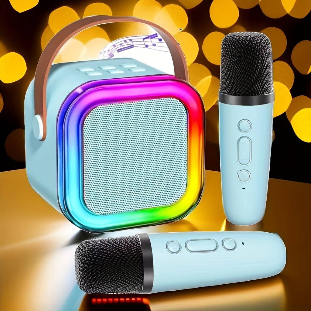 Ensemble de Machine de Karaoke Portable avec 2 Microphones Sans Fil, Éclairage Disco LED, Haut - Parleur Rechargeable USB – Parfait pour Fêtes en Famille et Cadeaux d’Anniversaire - TR Electronics Online