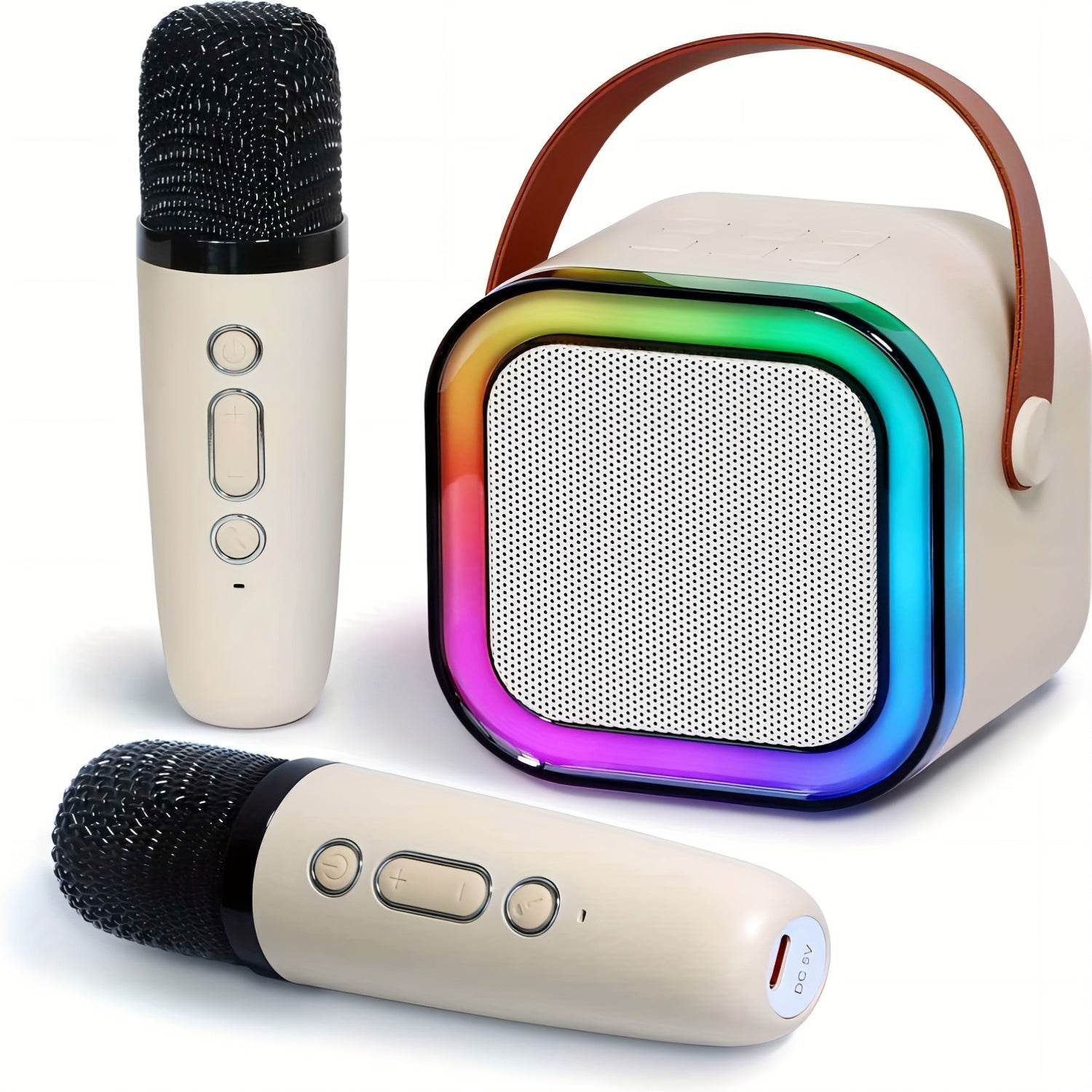 Ensemble de Machine de Karaoke Portable avec 2 Microphones Sans Fil, Éclairage Disco LED, Haut - Parleur Rechargeable USB – Parfait pour Fêtes en Famille et Cadeaux d’Anniversaire - TR Electronics Online