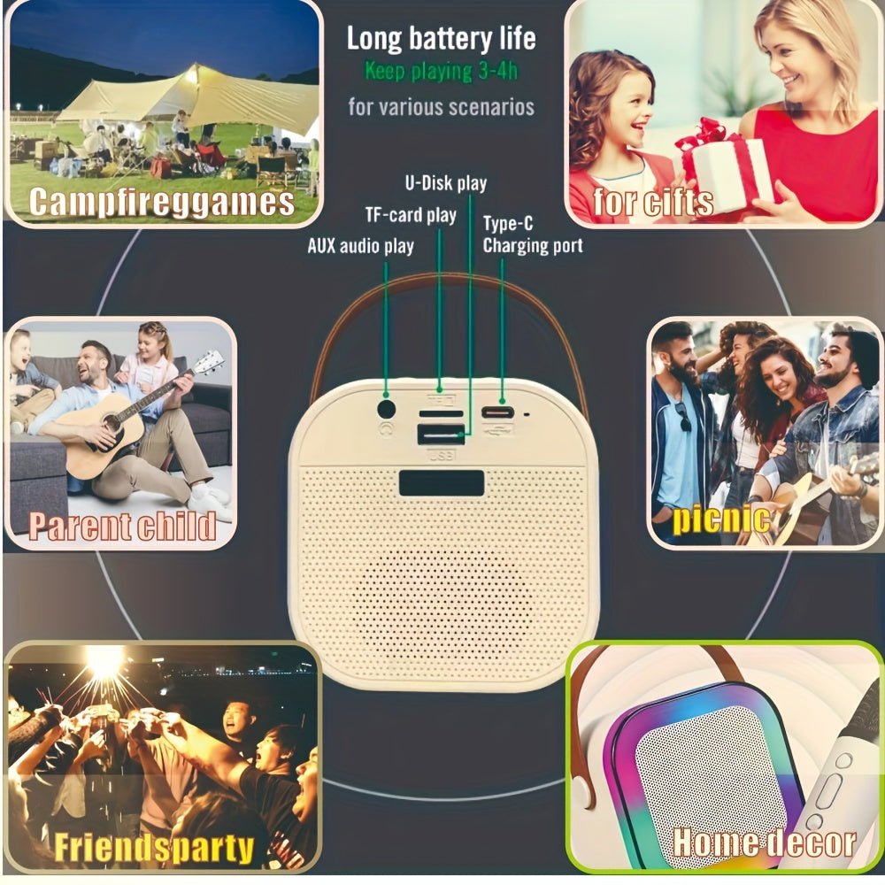 Ensemble de Machine de Karaoke Portable avec 2 Microphones Sans Fil, Éclairage Disco LED, Haut - Parleur Rechargeable USB – Parfait pour Fêtes en Famille et Cadeaux d’Anniversaire - TR Electronics Online